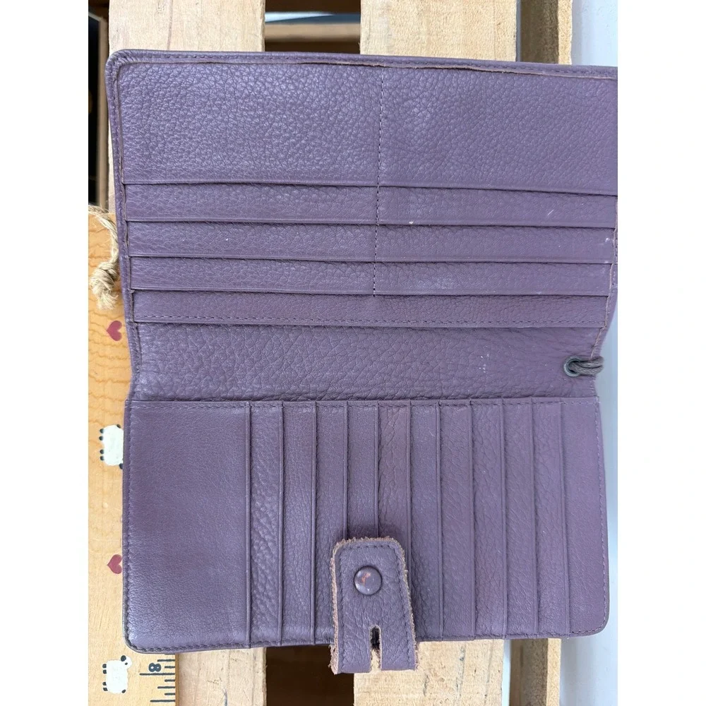 Plum Pebbled Leather RFID Blocking Wristlet Wallet Bi-Fold Organizer Soft Supple
